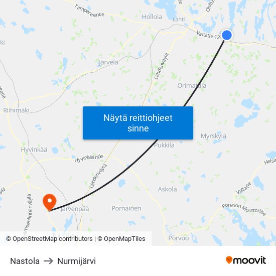 Nastola to Nurmijärvi map