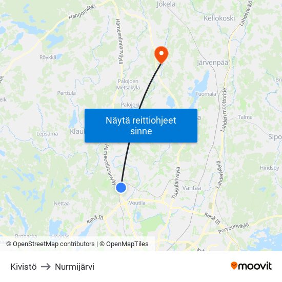 Kivistö to Nurmijärvi map
