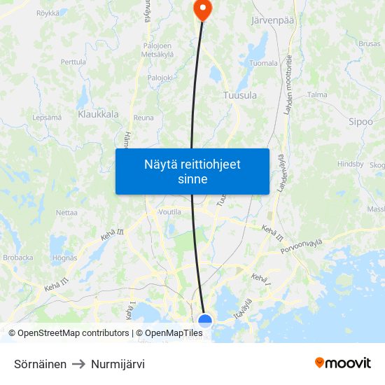Sörnäinen to Nurmijärvi map