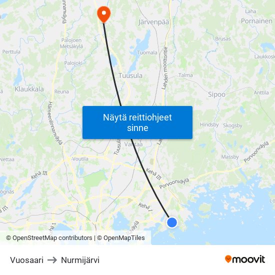 Vuosaari to Nurmijärvi map