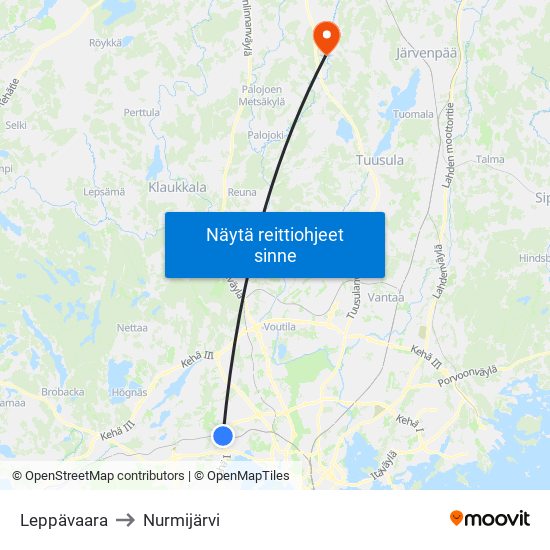Leppävaara to Nurmijärvi map
