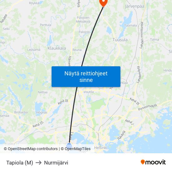 Tapiola (M) to Nurmijärvi map