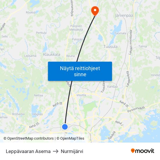 Leppävaaran Asema to Nurmijärvi map