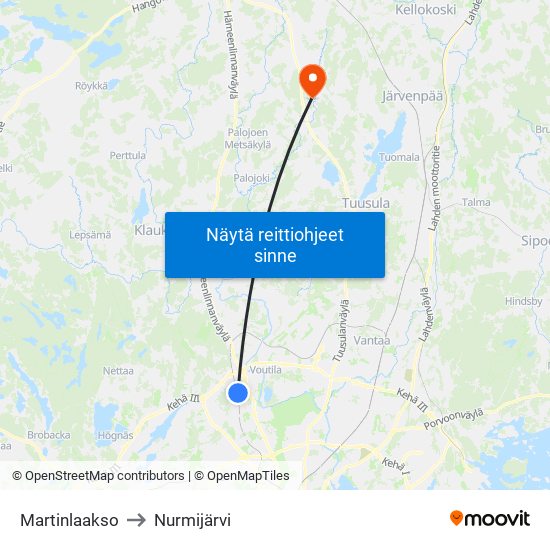 Martinlaakso to Nurmijärvi map