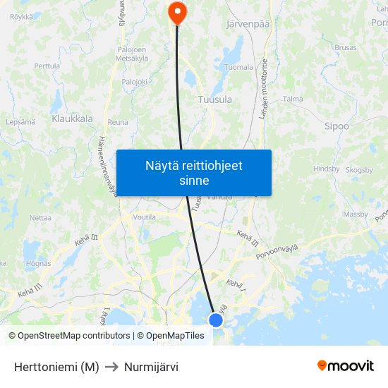 Herttoniemi (M) to Nurmijärvi map