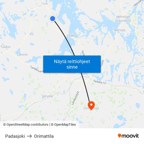 Padasjoki to Orimattila map