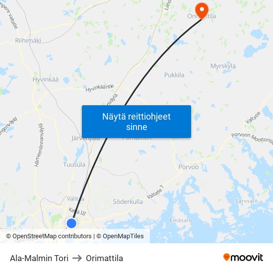 Ala-Malmin Tori to Orimattila map