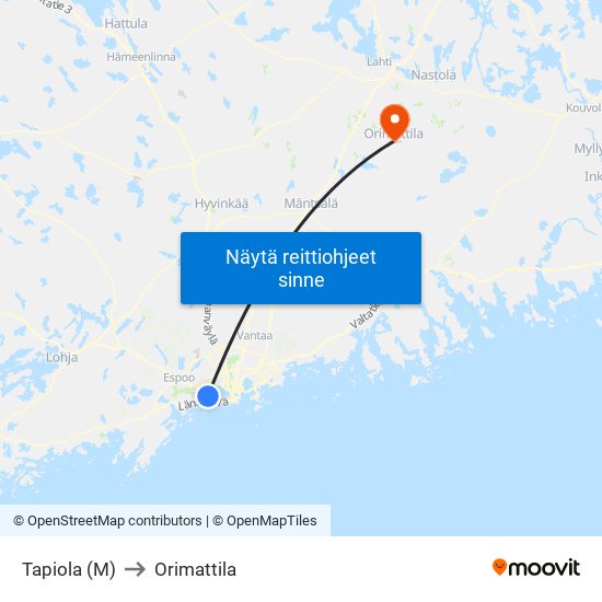 Tapiola (M) to Orimattila map