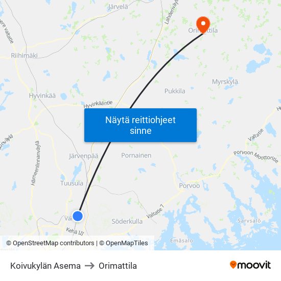 Koivukylän Asema to Orimattila map