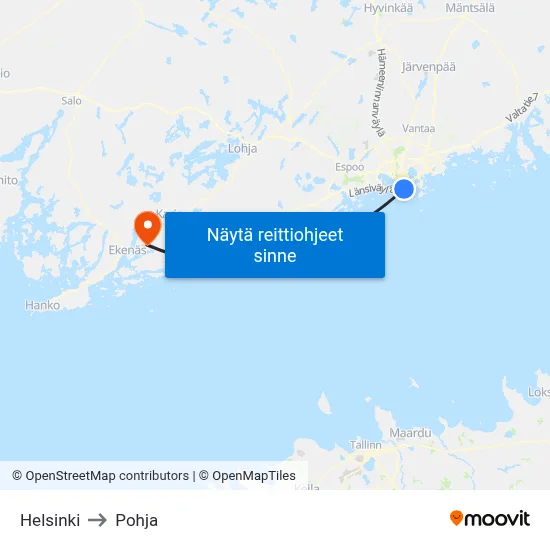 Helsinki to Pohja map
