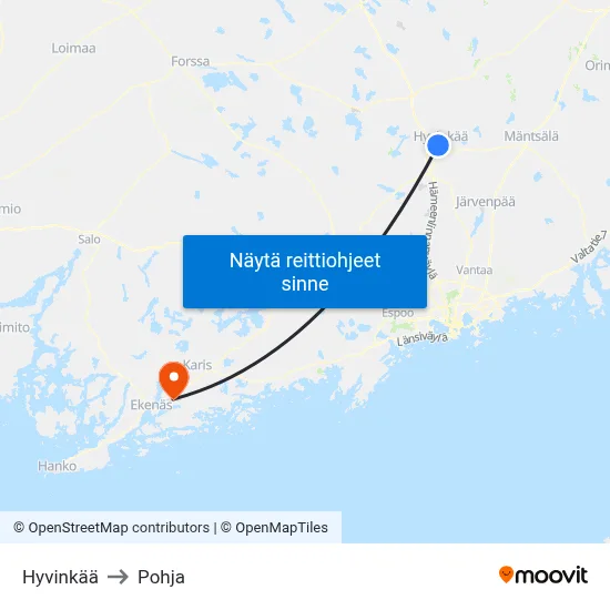 Hyvinkää to Pohja map