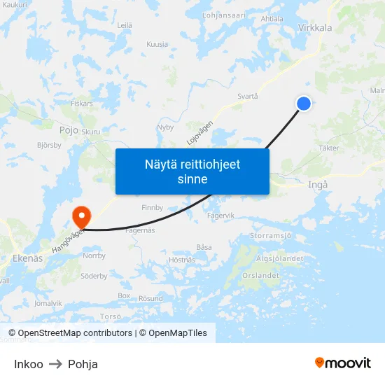 Inkoo to Pohja map