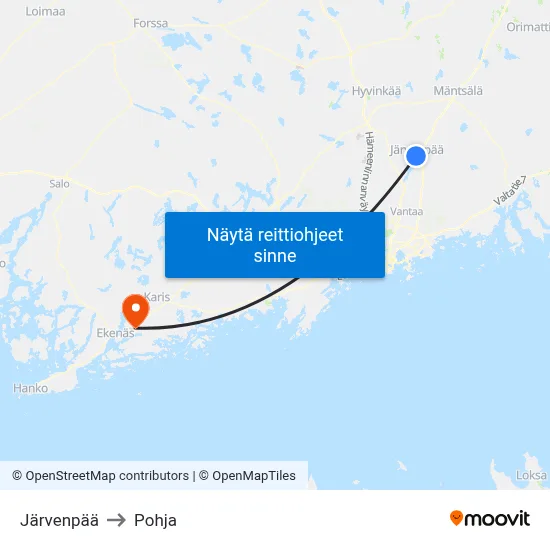 Järvenpää to Pohja map