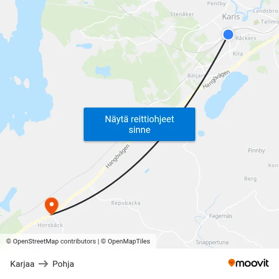 Karjaa to Pohja map