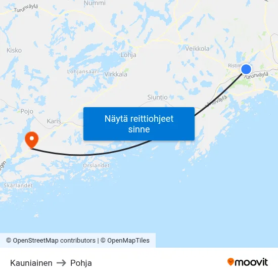 Kauniainen to Pohja map