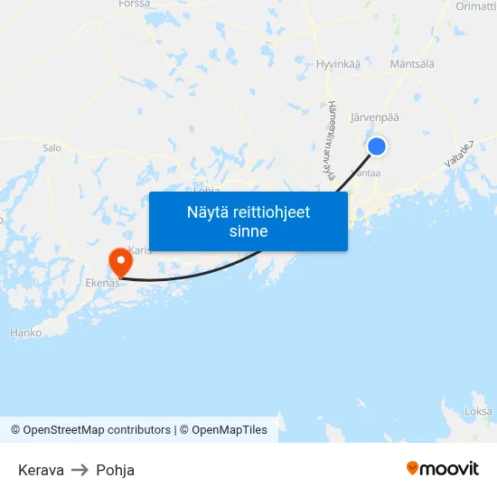 Kerava to Pohja map