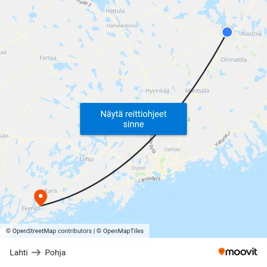 Lahti to Pohja map