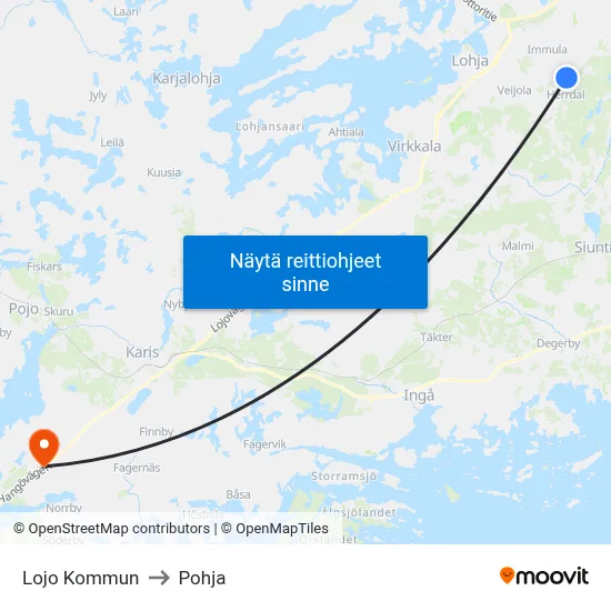 Lojo Kommun to Pohja map