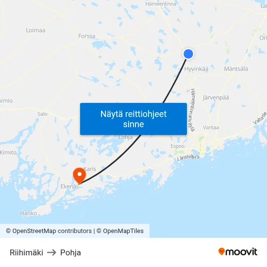 Riihimäki to Pohja map