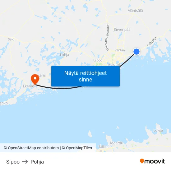 Sipoo to Pohja map