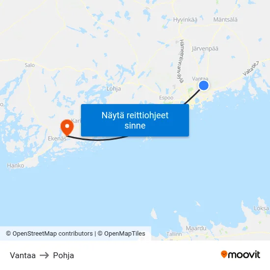 Vantaa to Pohja map
