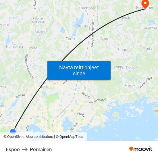 Espoo to Pornainen map