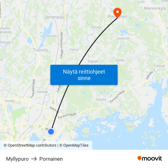 Myllypuro to Pornainen map