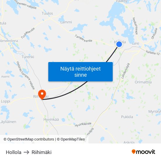Hollola to Riihimäki map