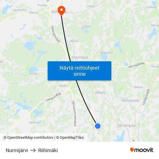 Nurmijärvi to Riihimäki map