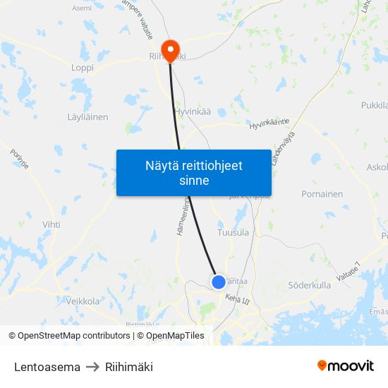 Lentoasema to Riihimäki map