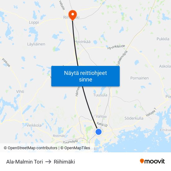 Ala-Malmin Tori to Riihimäki map