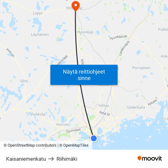 Kaisaniemenkatu to Riihimäki map