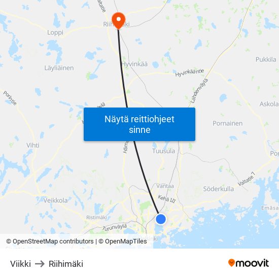 Viikki to Riihimäki map