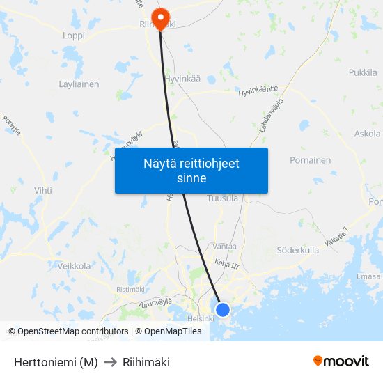 Herttoniemi (M) to Riihimäki map