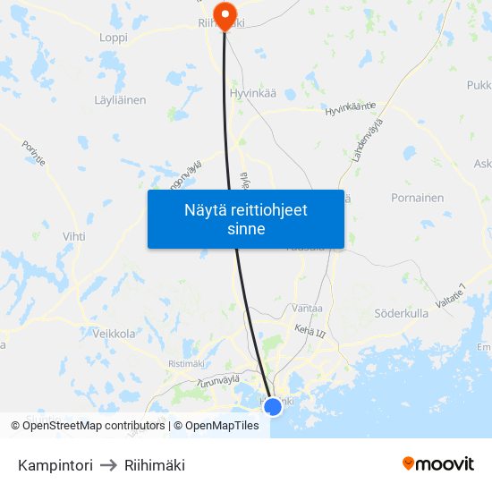 Kampintori to Riihimäki map