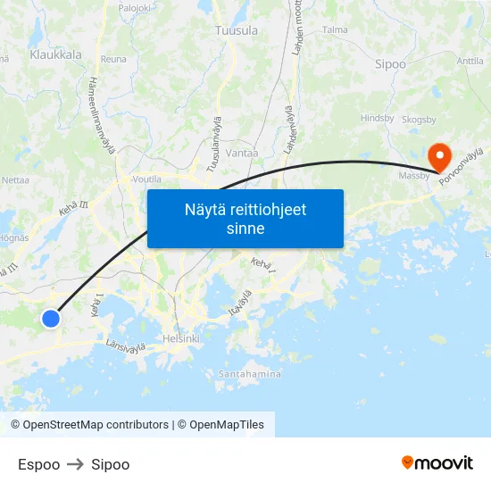 Espoo to Sipoo map