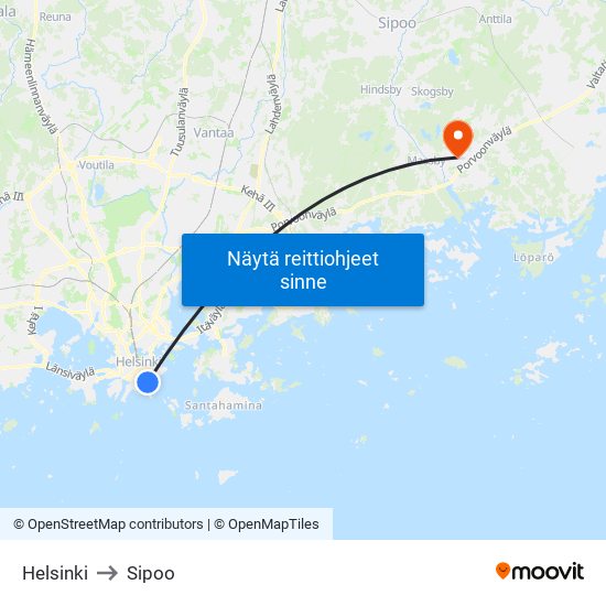 Helsinki to Sipoo map