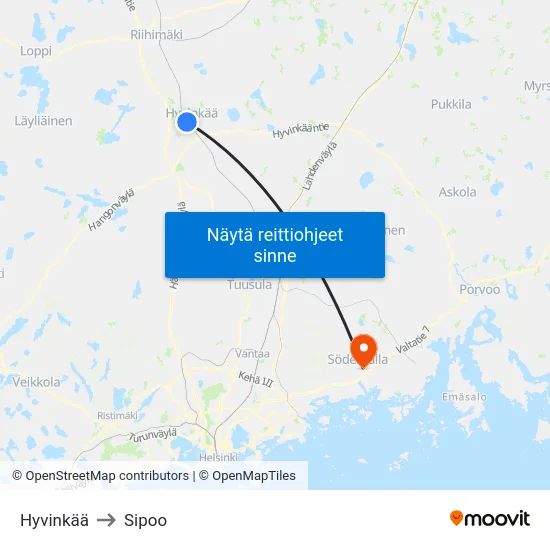 Hyvinkää to Sipoo map