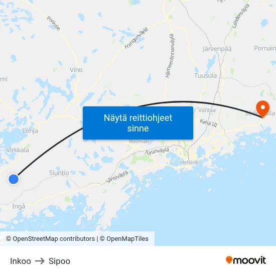 Inkoo to Sipoo map