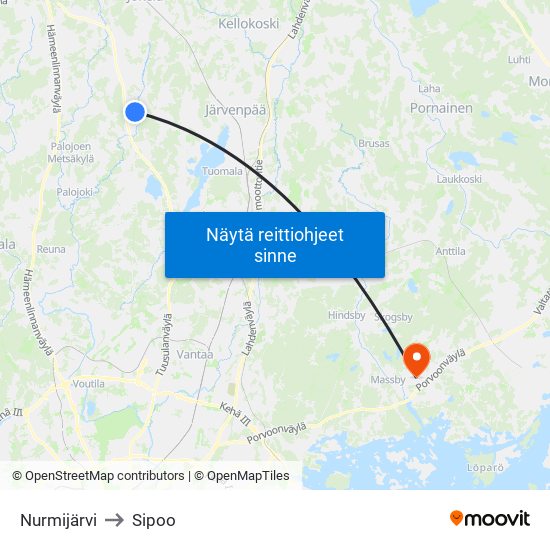 Nurmijärvi to Sipoo map