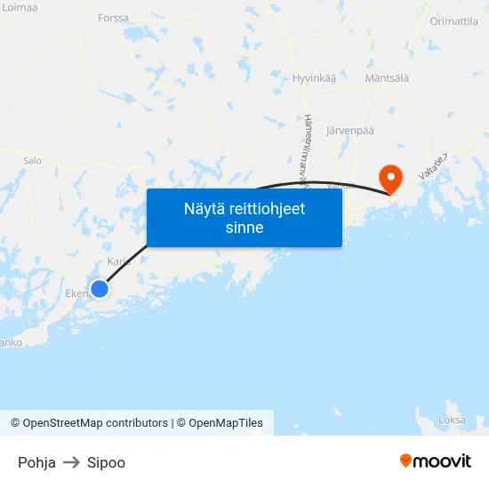 Pohja to Sipoo map