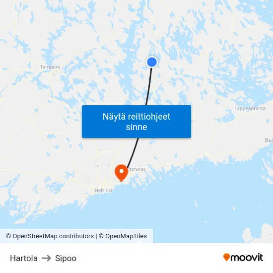Hartola to Sipoo map