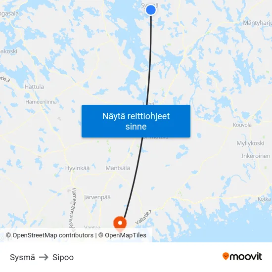Sysmä to Sipoo map
