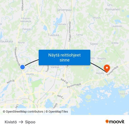 Kivistö to Sipoo map