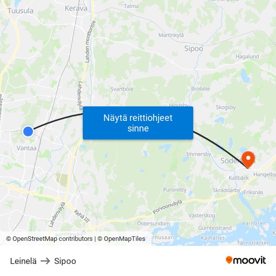 Leinelä to Sipoo map