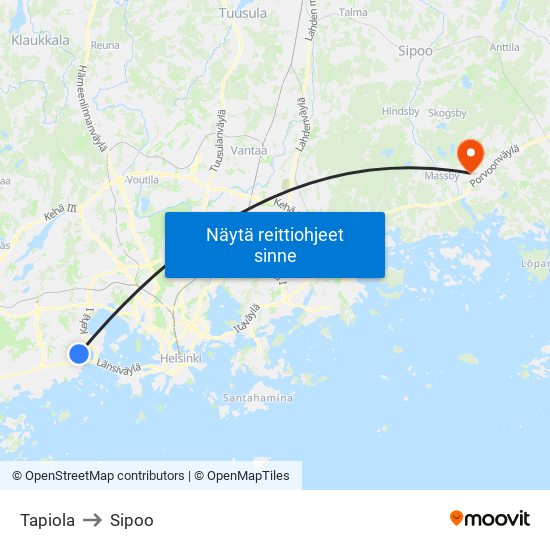 Tapiola to Sipoo map