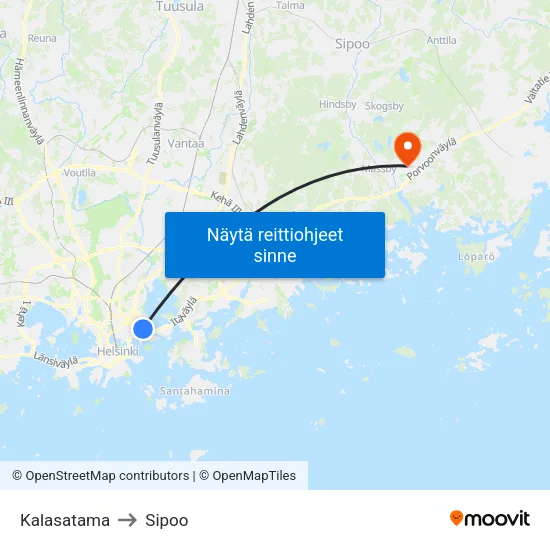 Kalasatama to Sipoo map