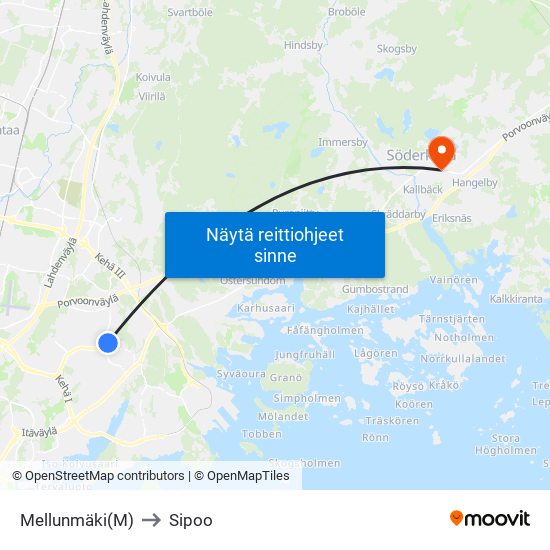 Mellunmäki(M) to Sipoo map