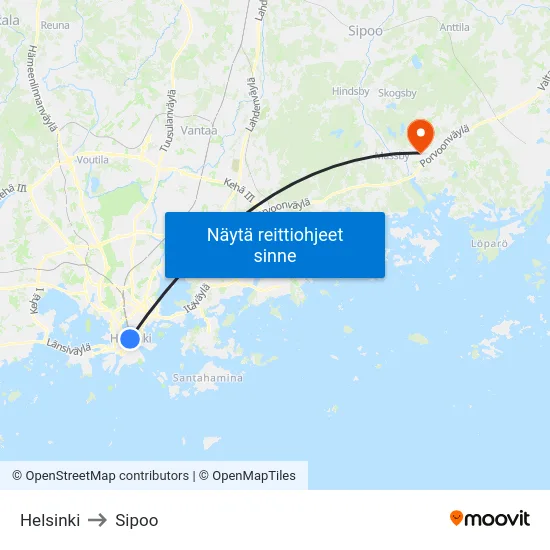 Helsinki to Sipoo map