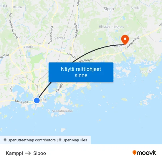 Kamppi to Sipoo map